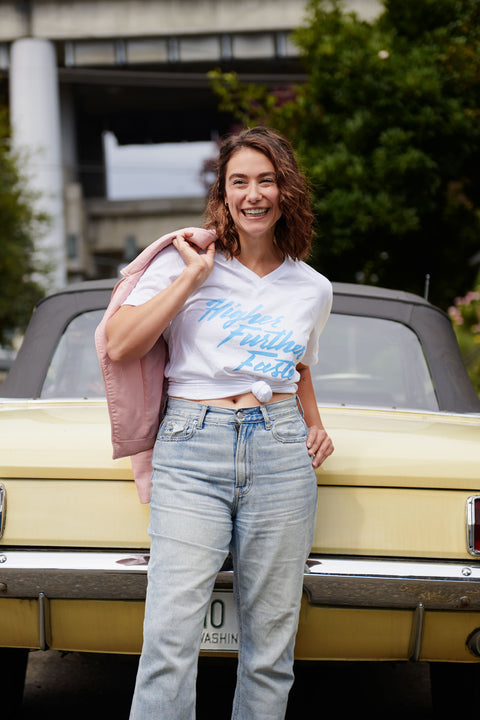 Higher Further Faster Unisex V-Neck T-Shirt