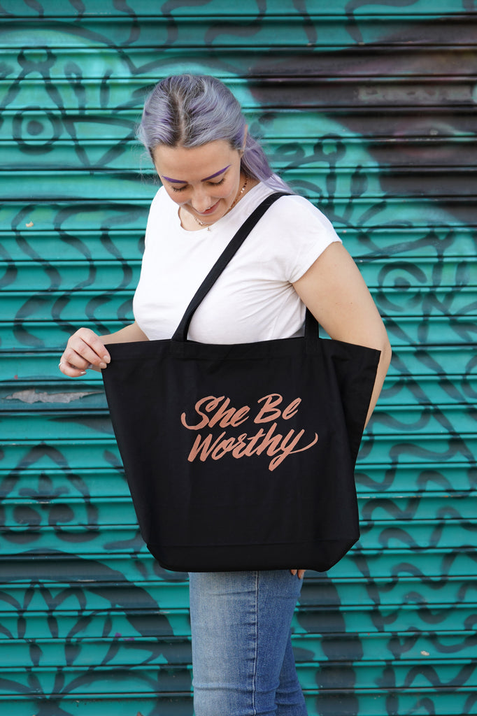 She Be Worthy Large Eco Tote Bag