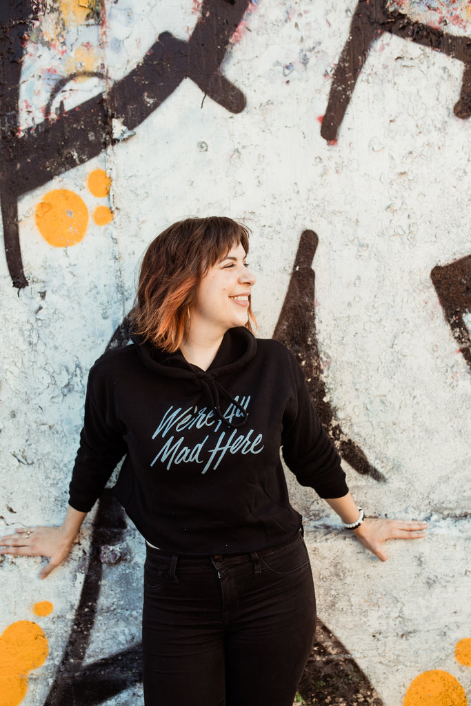 We're All Mad Here Fitted Crop Hoodie | Alice in Wonderland