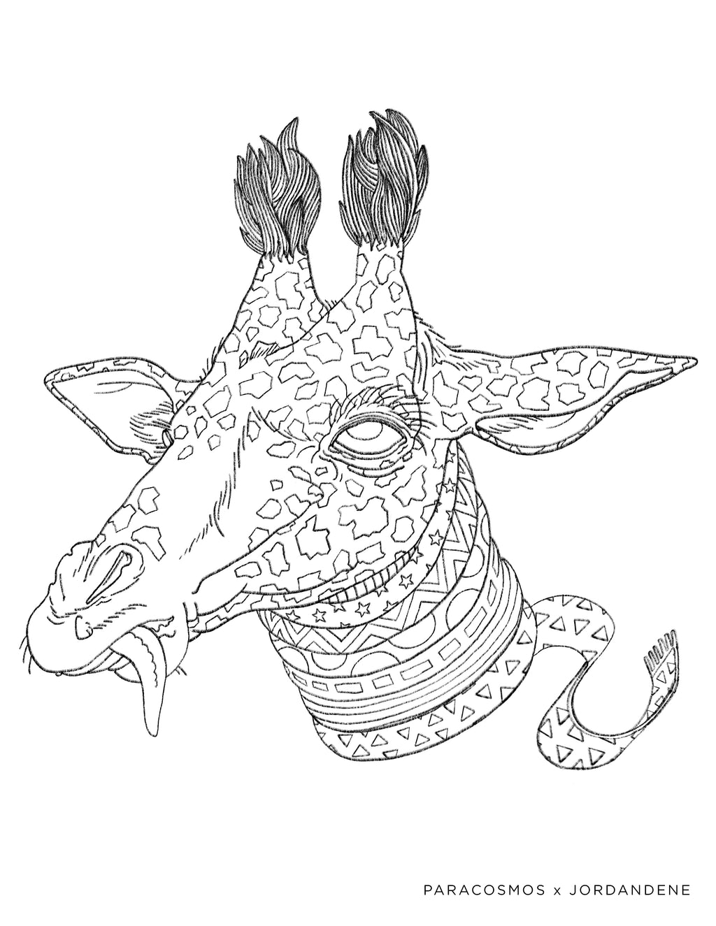 Space Giraffe Free Coloring Page